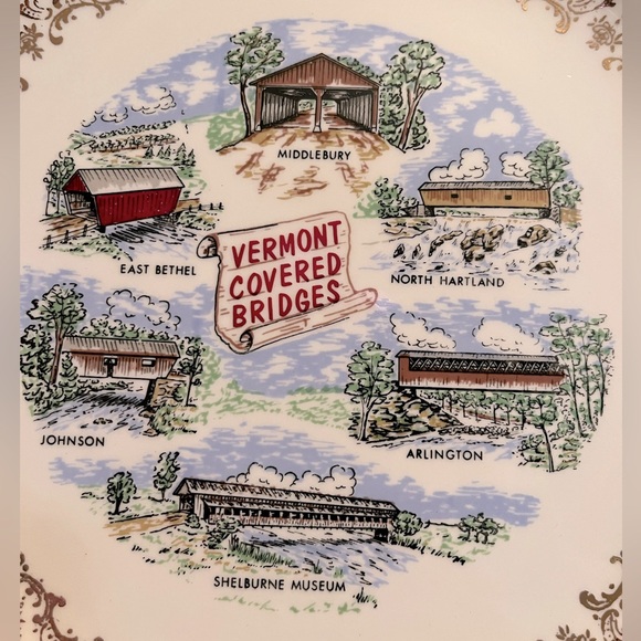 VTG Souvenir Collector’s Plate 9.25” “Vermont Covered Bridges” - Picture 4 of 6